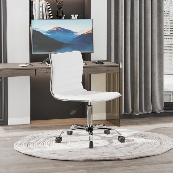 HOMCOM Adjustable Swivel Office Chair with Armless Mid-Back in PU Leather and Chrome Base - White Aosom UK