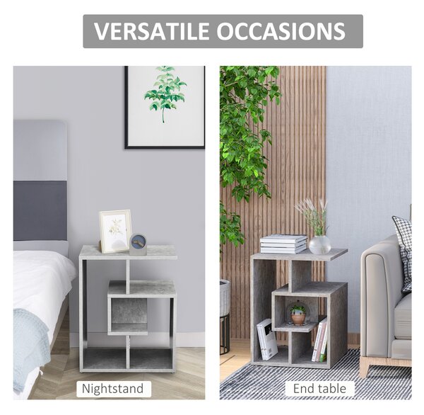 HOMCOM Side Table, 3 Tier End Table with Open Storage Shelves, Living Room Coffee Table Organiser Unit, Cement Colour Aosom UK