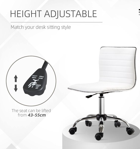 HOMCOM Adjustable Swivel Office Chair with Armless Mid-Back in PU Leather and Chrome Base - White Aosom UK