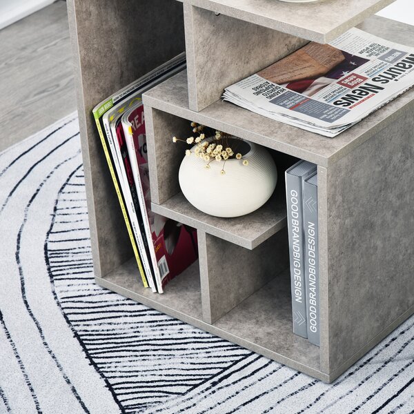 HOMCOM Side Table, 3 Tier End Table with Open Storage Shelves, Living Room Coffee Table Organiser Unit, Cement Colour Aosom UK