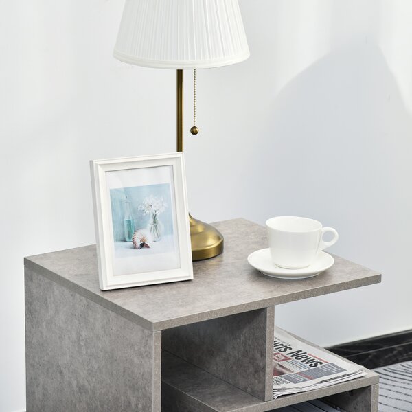 HOMCOM Side Table, 3 Tier End Table with Open Storage Shelves, Living Room Coffee Table Organiser Unit, Cement Colour Aosom UK
