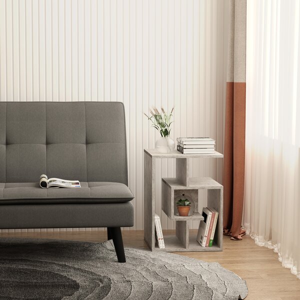 HOMCOM Side Table, 3 Tier End Table with Open Storage Shelves, Living Room Coffee Table Organiser Unit, Cement Colour Aosom UK