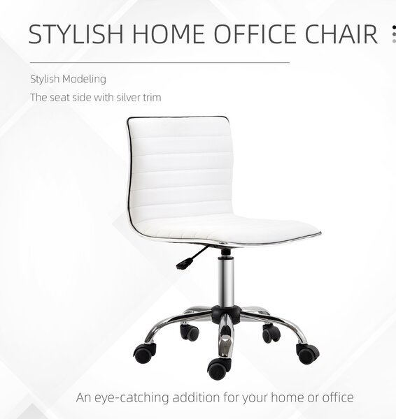 HOMCOM Adjustable Swivel Office Chair with Armless Mid-Back in PU Leather and Chrome Base - White Aosom UK
