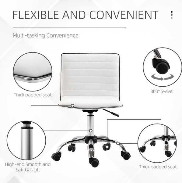HOMCOM Adjustable Swivel Office Chair with Armless Mid-Back in PU Leather and Chrome Base - White Aosom UK