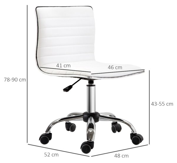 HOMCOM Adjustable Swivel Office Chair with Armless Mid-Back in PU Leather and Chrome Base - White Aosom UK