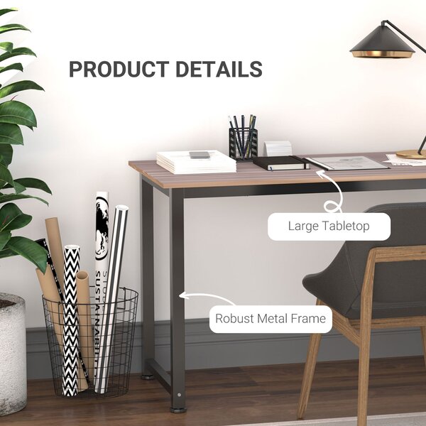 HOMCOM Computer Desk, PC Writing Table, Home Office Workstation, Adjustable Feet, Metal Frame, Oak Black Aosom UK