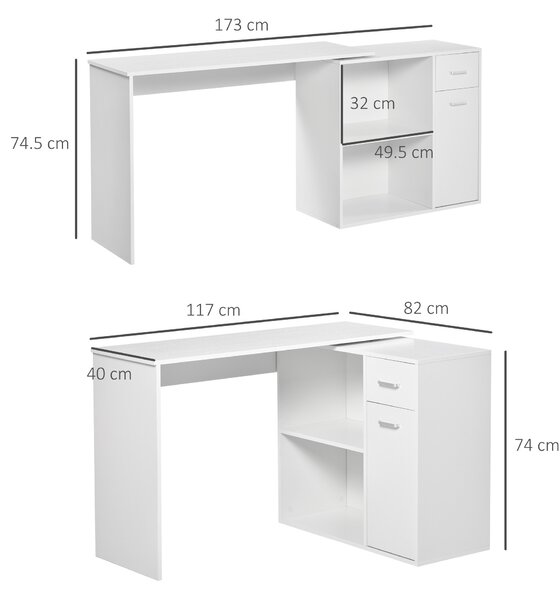 HOMCOM L-Shaped Desk, Adjustable Corner Computer Desk, Storage Shelf, Drawer and Cabinet, Workstation for Home Office, White Wood Grain Aosom UK