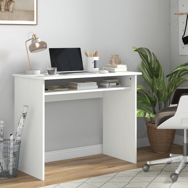 HOMCOM Working Desk with Storage Shelf, Writing Desk, Computer Tablek, Writing Reading for Home and Office, White Aosom UK
