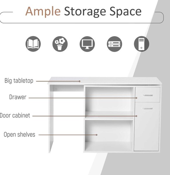 HOMCOM L-Shaped Desk, Adjustable Corner Computer Desk, Storage Shelf, Drawer and Cabinet, Workstation for Home Office, White Wood Grain Aosom UK