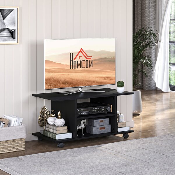 HOMCOM Modern TV Stand with Storage Shelves, Sleek Design for Living Rooms, Space-Saving, Black Aosom UK