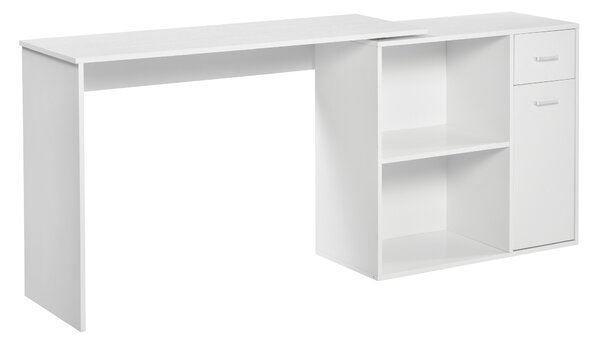 HOMCOM L-Shaped Desk, Adjustable Corner Computer Desk, Storage Shelf, Drawer and Cabinet, Workstation for Home Office, White Wood Grain Aosom UK