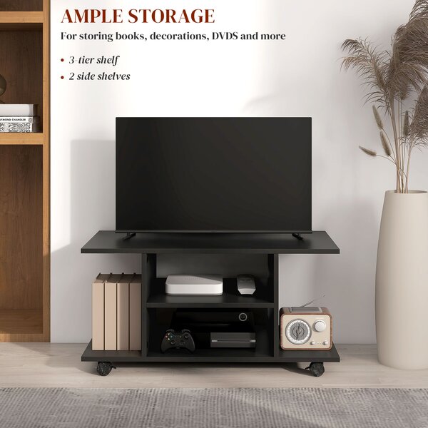HOMCOM Modern TV Stand with Storage Shelves, Sleek Design for Living Rooms, Space-Saving, Black Aosom UK