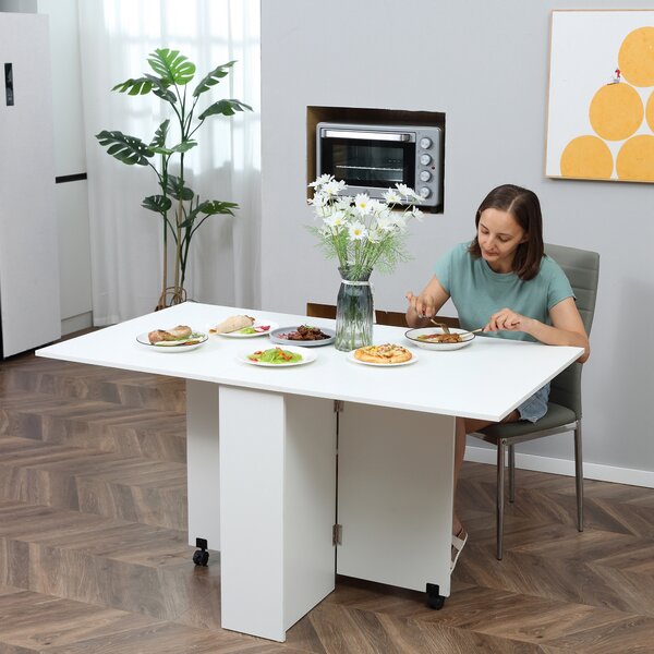 HOMCOM Mobile Folding Kitchen Table with 2 Wheels & 2 Storage Shelves, Drop Leaf Dining Table for Small Spaces, White Aosom UK