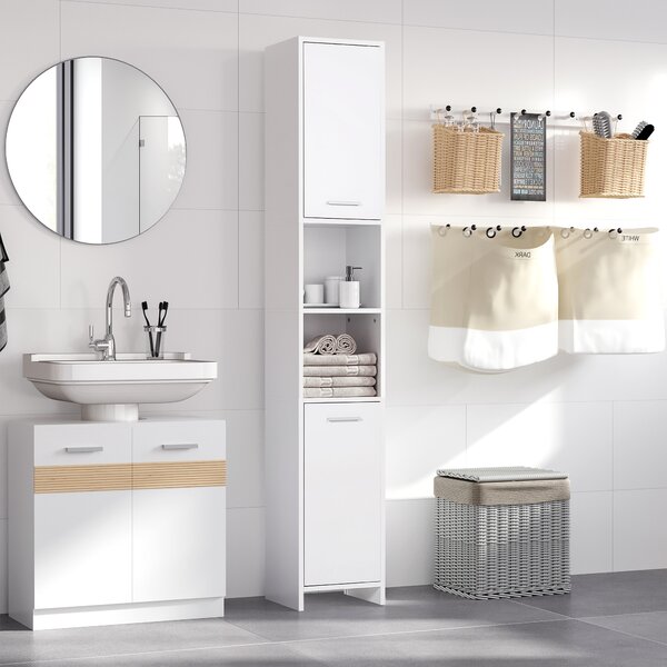 HOMCOM Tall Bathroom Storage Cabinet with Three-position Adjustable Shelves Free Standing Storage Cabinet For Neutral Style, Hallway White Aosom UK