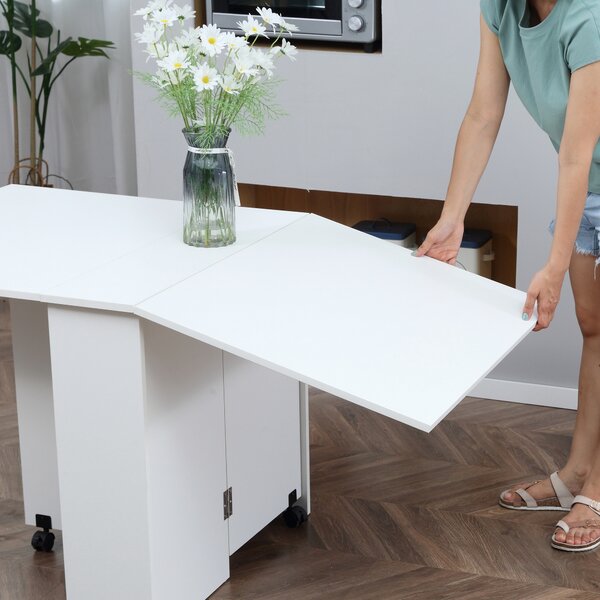 HOMCOM Mobile Folding Kitchen Table with 2 Wheels & 2 Storage Shelves, Drop Leaf Dining Table for Small Spaces, White Aosom UK