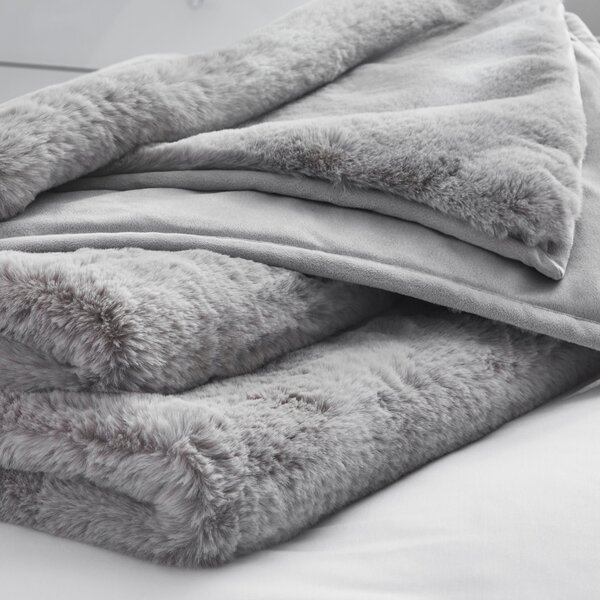 Dorma Purity Faux Fur Grey Bedspread