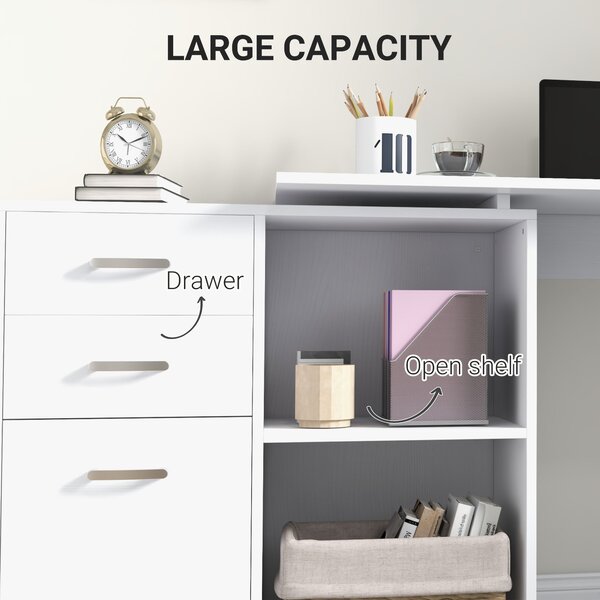 HOMCOM Corner Computer Desk with Drawer, Shelf, and File Cabinet, L-Shaped Workstation, Home Office Desk, White Aosom UK