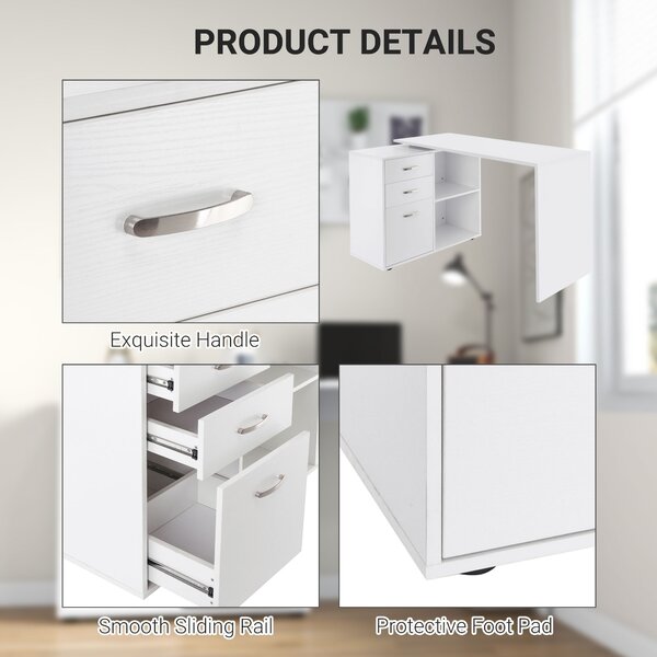 HOMCOM Corner Computer Desk with Drawer, Shelf, and File Cabinet, L-Shaped Workstation, Home Office Desk, White Aosom UK
