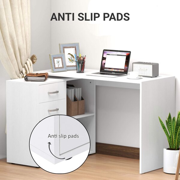 HOMCOM Corner Computer Desk with Drawer, Shelf, and File Cabinet, L-Shaped Workstation, Home Office Desk, White Aosom UK