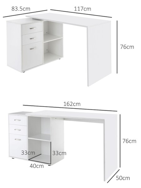 HOMCOM Corner Computer Desk with Drawer, Shelf, and File Cabinet, L-Shaped Workstation, Home Office Desk, White Aosom UK