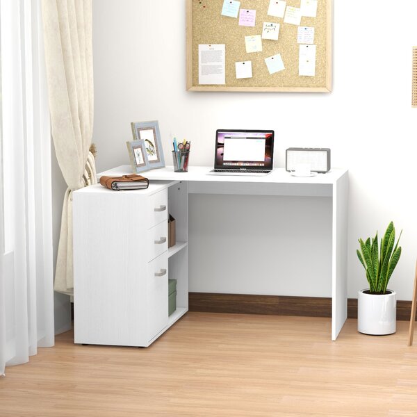 HOMCOM Corner Computer Desk with Drawer, Shelf, and File Cabinet, L-Shaped Workstation, Home Office Desk, White Aosom UK
