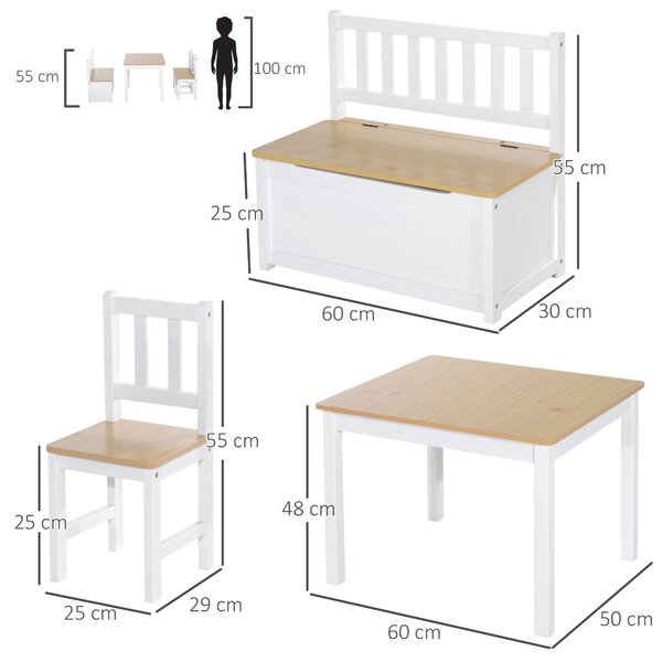 HOMCOM Pine Wood Kids 4 Pc Furniture Set-Oak/White Aosom UK