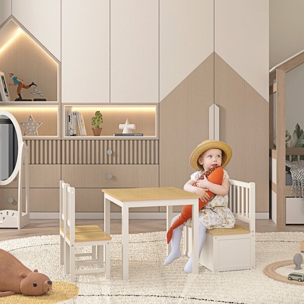 HOMCOM Pine Wood Kids 4 Pc Furniture Set-Oak/White Aosom UK