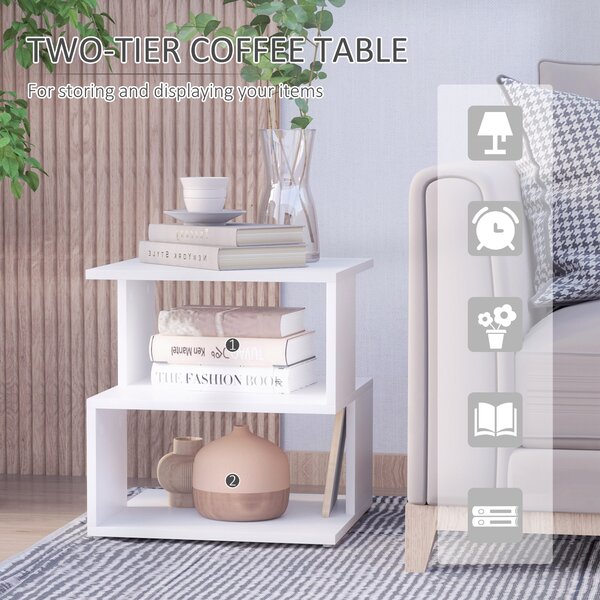 HOMCOM Modern Coffee Table, Square 2-Tier Design with Storage Shelf, for Living Room, White Aosom UK