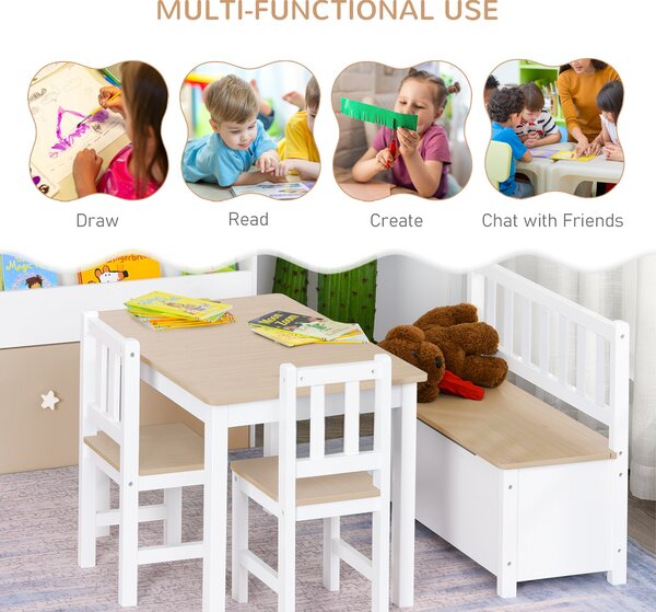 HOMCOM Pine Wood Kids 4 Pc Furniture Set-Oak/White Aosom UK