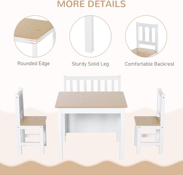 HOMCOM Pine Wood Kids 4 Pc Furniture Set-Oak/White Aosom UK