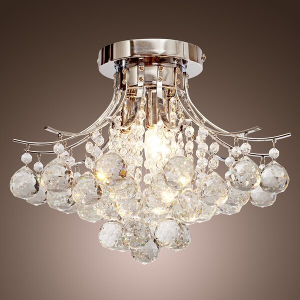 HOMCOM Crystal Chandelier w/ K9 Crystal Droplets, 3 Lights Mordern Style Ceiling Lamp for Living Room, Bedroom, Dining Room, Transparent Aosom UK