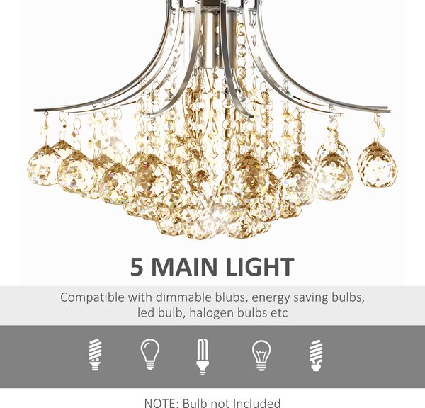 HOMCOM Crystal Chandelier w/ K9 Crystal Droplets, 3 Lights Mordern Style Ceiling Lamp for Living Room, Bedroom, Dining Room, Transparent Aosom UK