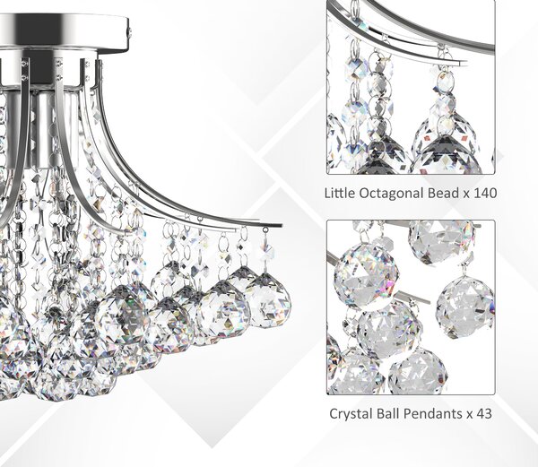 HOMCOM Crystal Chandelier w/ K9 Crystal Droplets, 3 Lights Mordern Style Ceiling Lamp for Living Room, Bedroom, Dining Room, Transparent Aosom UK