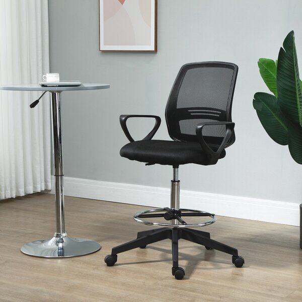 Vinsetto Ergonomic Mesh Back Drafting Chair, Draughtsman Chair, 360° Swivel Tall Office Chair with Adjustable Height and Footrest, Black Aosom UK