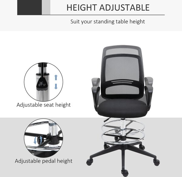 Vinsetto Ergonomic Mesh Back Draughtsman Chairs Tall Office Chair with Adjustable Height and Footrest 360° Swivel, Set of 5 Aosom UK