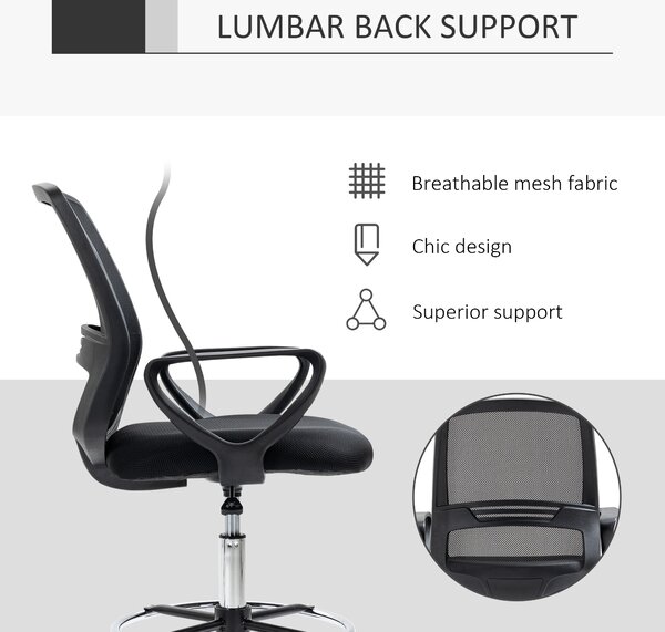 Vinsetto Ergonomic Mesh Back Draughtsman Chairs Tall Office Chair with Adjustable Height and Footrest 360° Swivel, Set of 5 Aosom UK