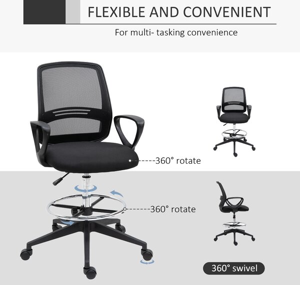 Vinsetto Ergonomic Mesh Back Draughtsman Chairs Tall Office Chair with Adjustable Height and Footrest 360° Swivel, Set of 5 Aosom UK