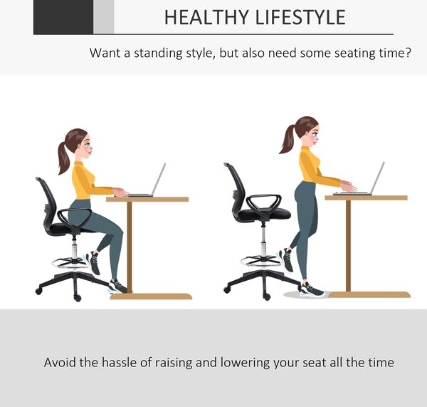 Vinsetto Ergonomic Mesh Back Draughtsman Chairs Tall Office Chair with Adjustable Height and Footrest 360° Swivel, Set of 5 Aosom UK