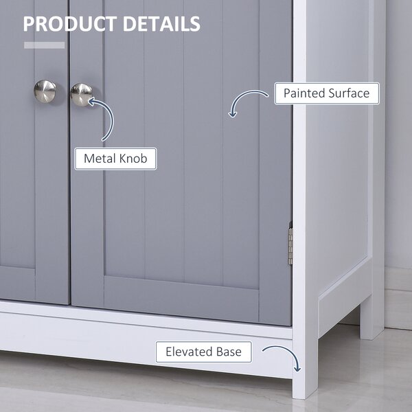 Kleankin Bathroom Cabinet: Freestanding Unit with 2 Drawers, Adjustable Shelf & Metal Handles, 75x60cm, Grey & White Aosom UK