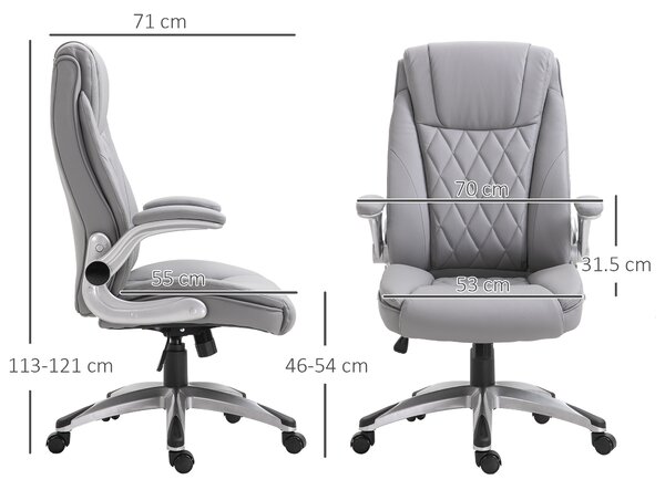 Vinsetto High Back Executive Office Chair Home Swivel PU Leather Ergonomic Chair, with Flip-up Arm, Wheels, Adjustable Height, Grey