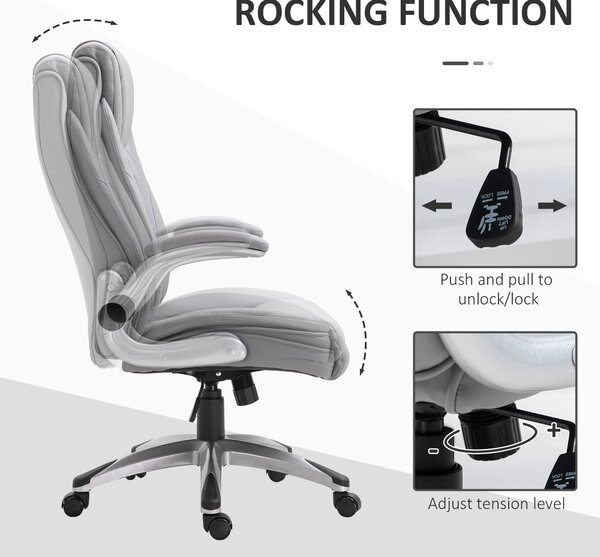 Vinsetto High Back Executive Office Chair Home Swivel PU Leather Ergonomic Chair, with Flip-up Arm, Wheels, Adjustable Height, Grey