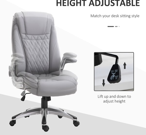 Vinsetto High Back Executive Office Chair Home Swivel PU Leather Ergonomic Chair, with Flip-up Arm, Wheels, Adjustable Height, Grey