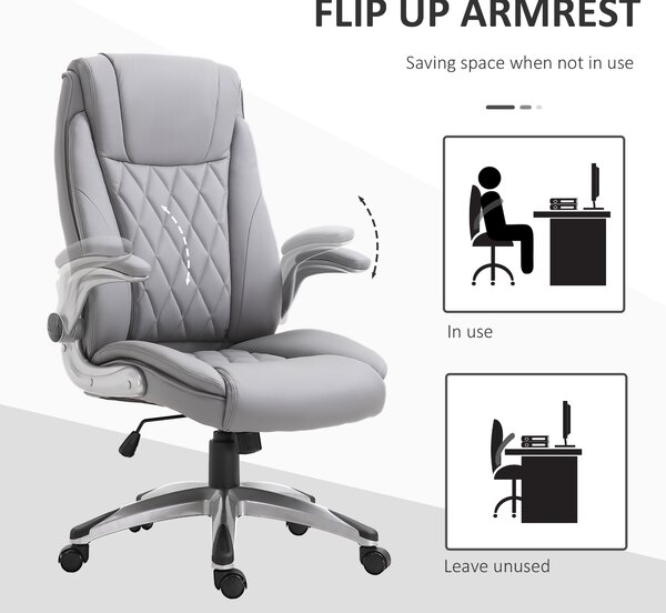 Vinsetto High Back Executive Office Chair Home Swivel PU Leather Ergonomic Chair, with Flip-up Arm, Wheels, Adjustable Height, Grey