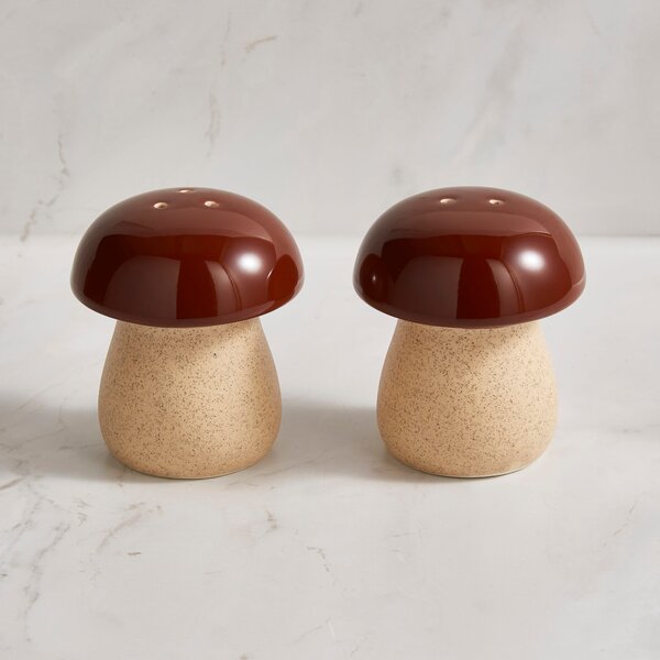 Toadstool Brown & Natural Ceramic Salt and Pepper Shaker Set Brown