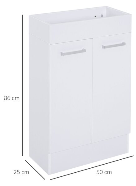 Kleankin Freestanding Vanity Unit, 500mm Under Sink Bathroom Cabinet with Ceramic Basin and Storage, Home Furniture, White Aosom UK