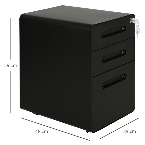 Vinsetto Fully Assembled 3-Drawer Mobile File Cabinet Lockable All-Metal Rolling Vertical File Cabinet Black