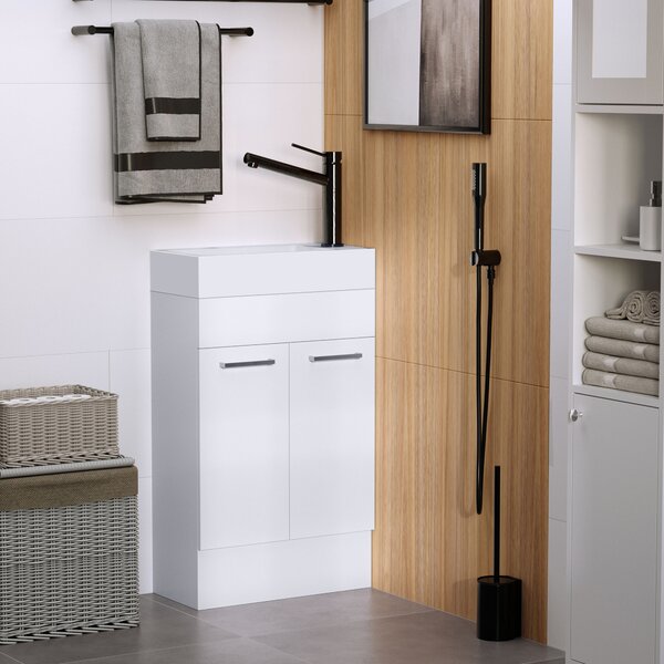 Kleankin Freestanding Vanity Unit, 500mm Under Sink Bathroom Cabinet with Ceramic Basin and Storage, Home Furniture, White Aosom UK