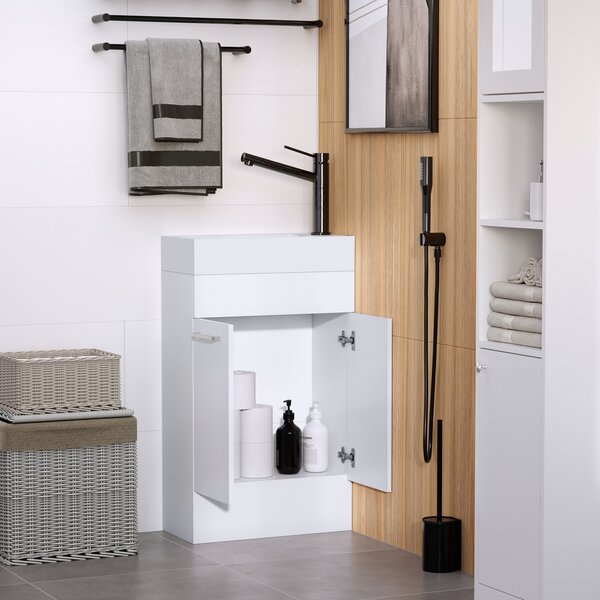 Kleankin Freestanding Vanity Unit, 500mm Under Sink Bathroom Cabinet with Ceramic Basin and Storage, Home Furniture, White Aosom UK