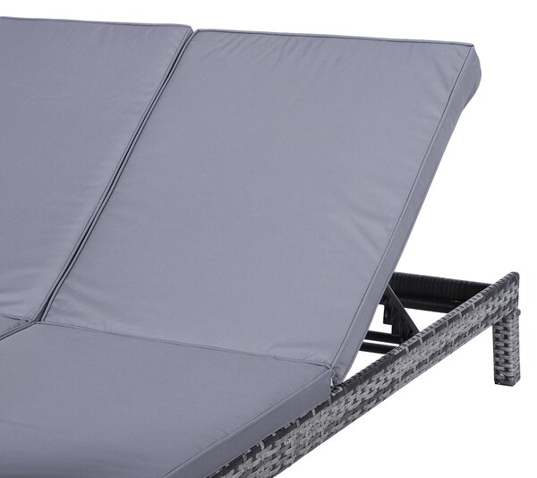 Outsunny 2 Seater Garden Double Rattan Sun Lounger Companion Reclining Recliner Wicker Weave Patio Outdoor Furniture Cushioned - Grey
