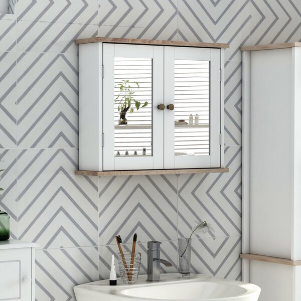 Kleankin Mirror Cabinet for Bathroom Mirror Cupboard Wall Mounted Storage Cupboard with Double Door and Adjustable Shelf, White